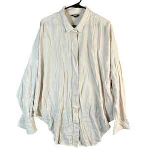 Express Womens Shirt Tan Collared Button Down Long Sleeve Loose Fit XL